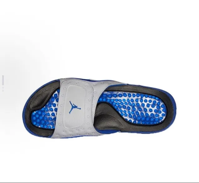 Air Jordan Beige Blue Embroidered Jumpman Logo Textured Gel Footbed Slippers 2