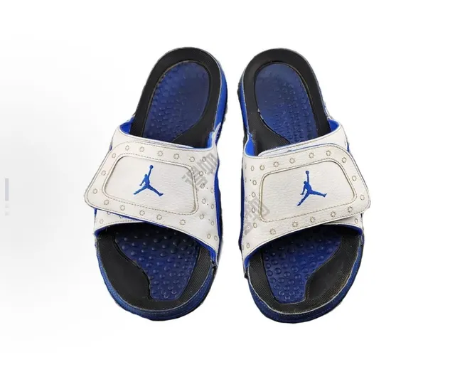 Air Jordan Beige Blue Embroidered Jumpman Logo Textured Gel Footbed Slippers 3