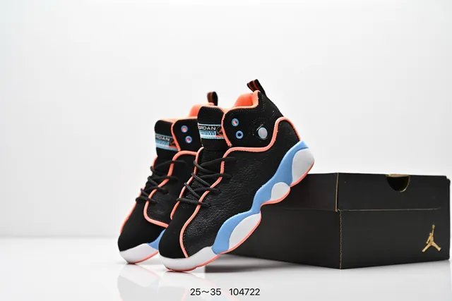 Air Jordan Black Orange High-Top Perforated Leather Upper Basketball Shoes 19