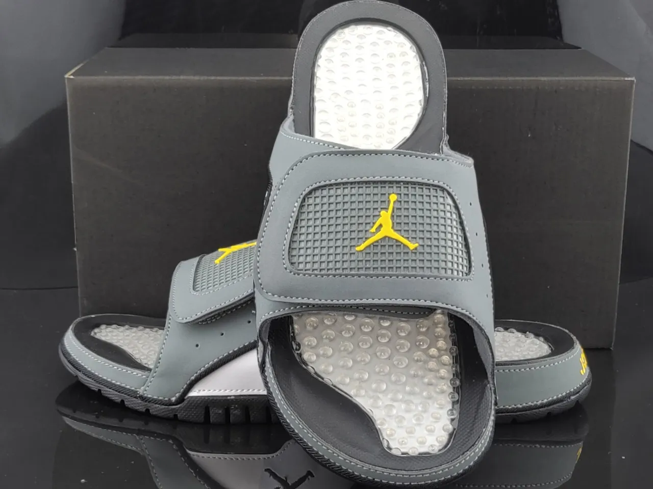 Air Jordan Slide Gray White Yellow Jumpman Slippers 4