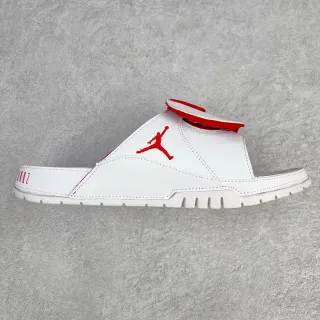 Air Jordan White Red Leather-Like Upper Jumpman Logo Slippers