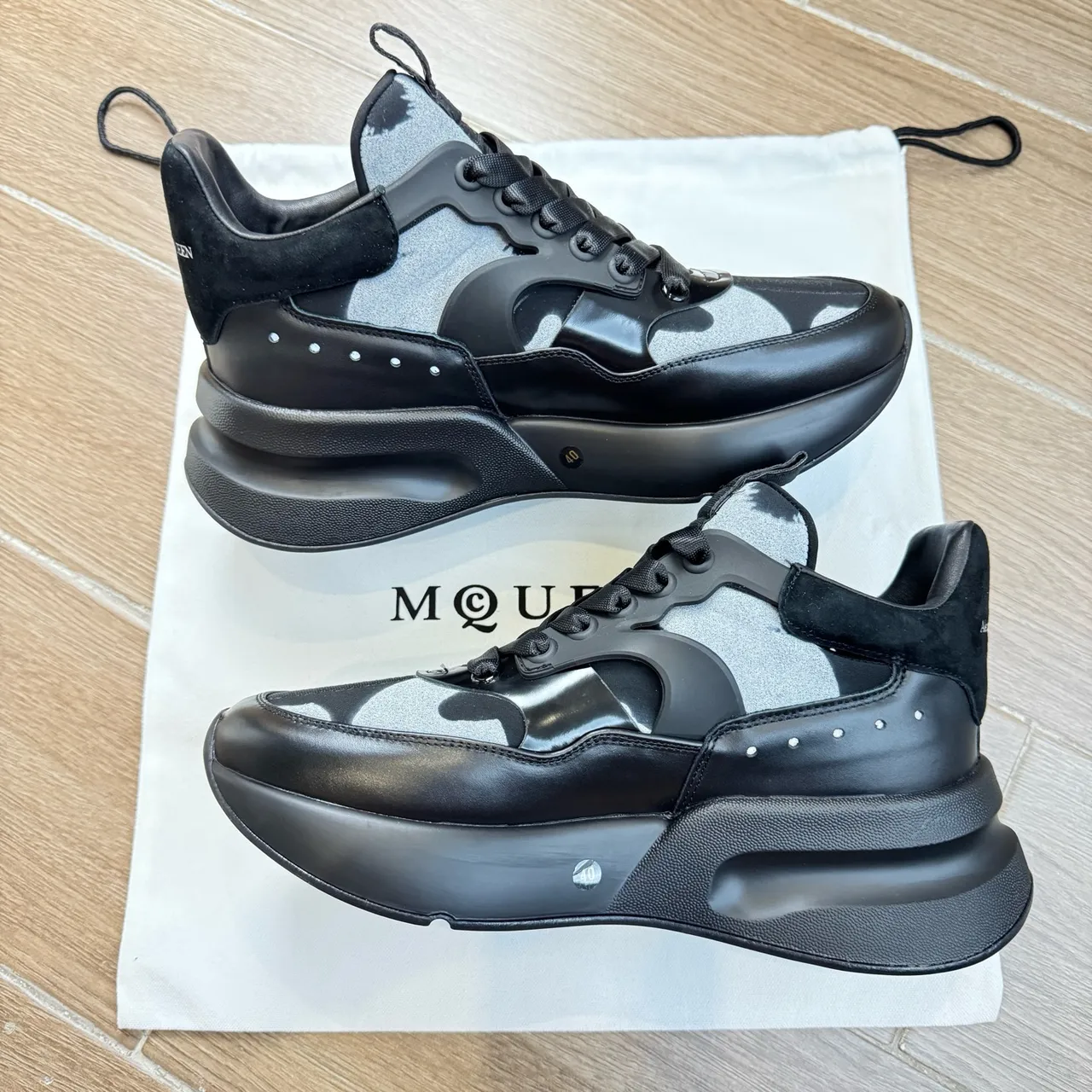 Alexander McQueen Oversized Sneaker Black Silver Camo Chunky Sneakers 6