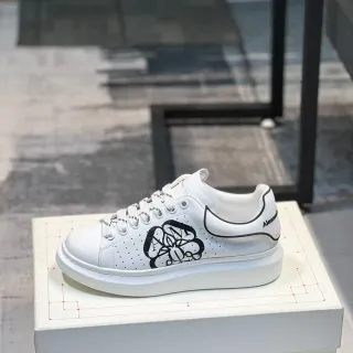 Alexander McQueen Oversized Sneaker White Black Platform Sole Perforated Leather Upper Lifestyle Sneakers