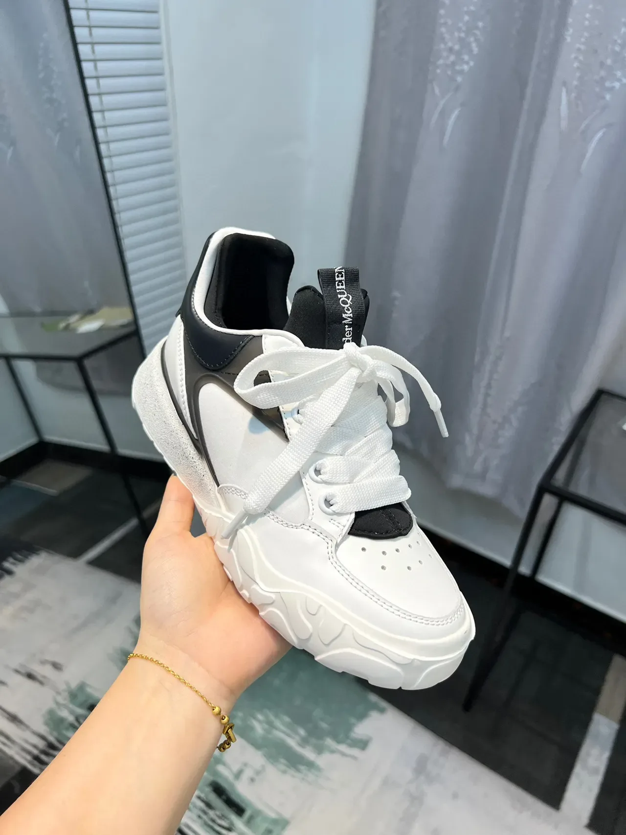 Alexander McQueen Oversized Sneaker White Black Speckled Sole Chunky Sneakers 6