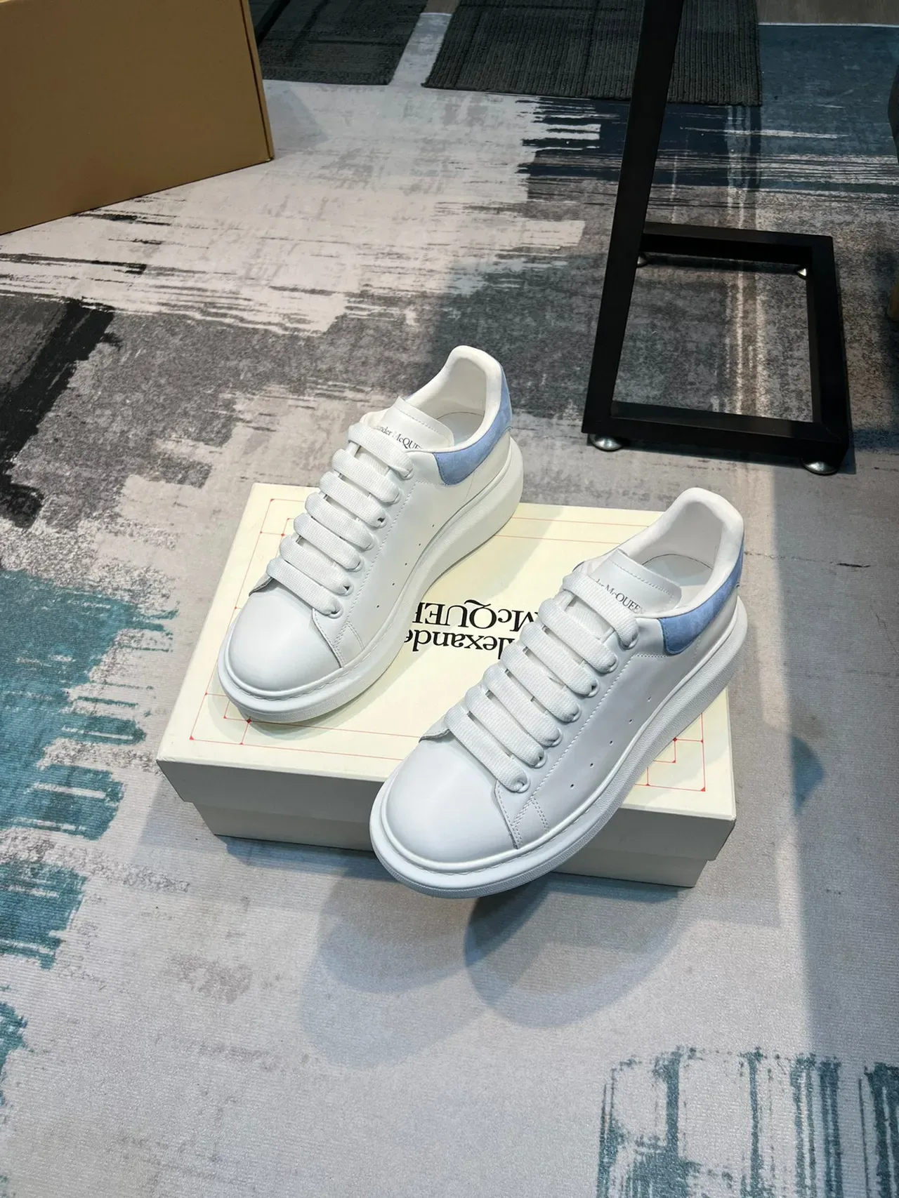 Alexander McQueen Oversized Sneaker White Blue Platform Sole Smooth Leather Upper Lifestyle Sneakers 4