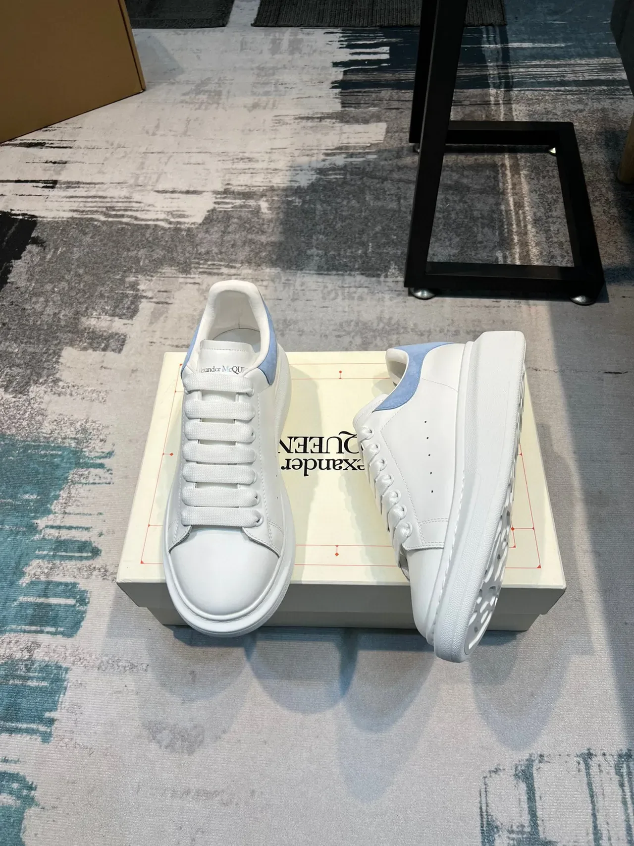 Alexander McQueen Oversized Sneaker White Blue Platform Sole Smooth Leather Upper Lifestyle Sneakers 5