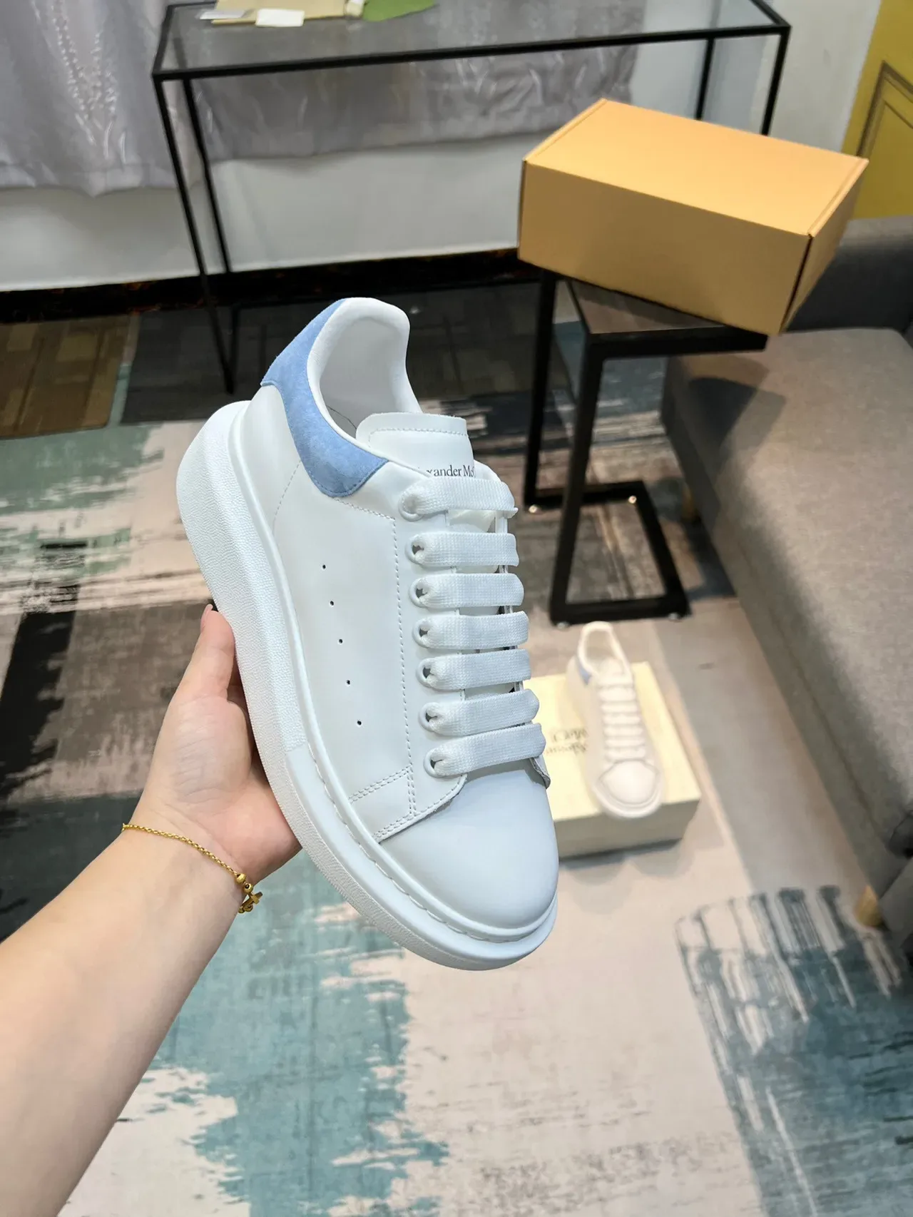 Alexander McQueen Oversized Sneaker White Blue Platform Sole Smooth Leather Upper Lifestyle Sneakers 6