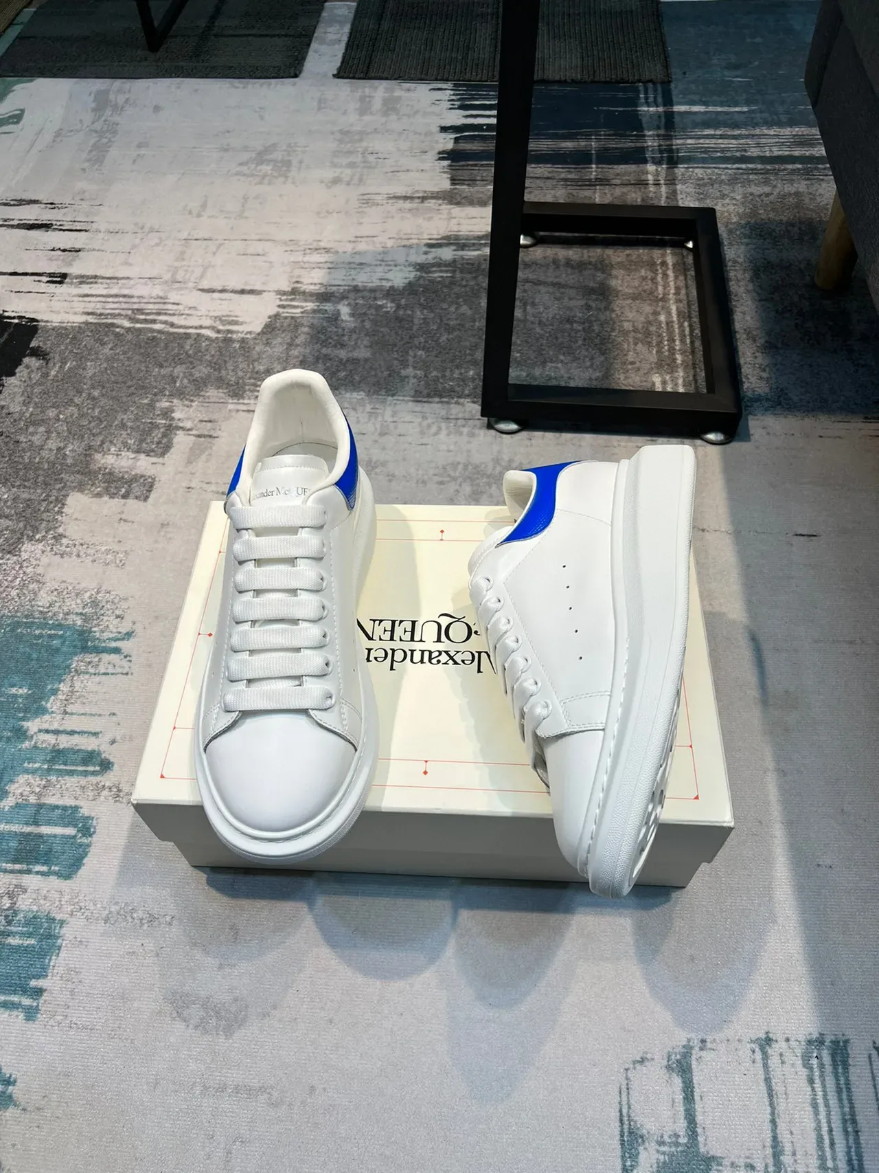 Alexander McQueen Oversized Sneaker White Blue Platform Sole Smooth Leather Upper Lifestyle Sneakers 4