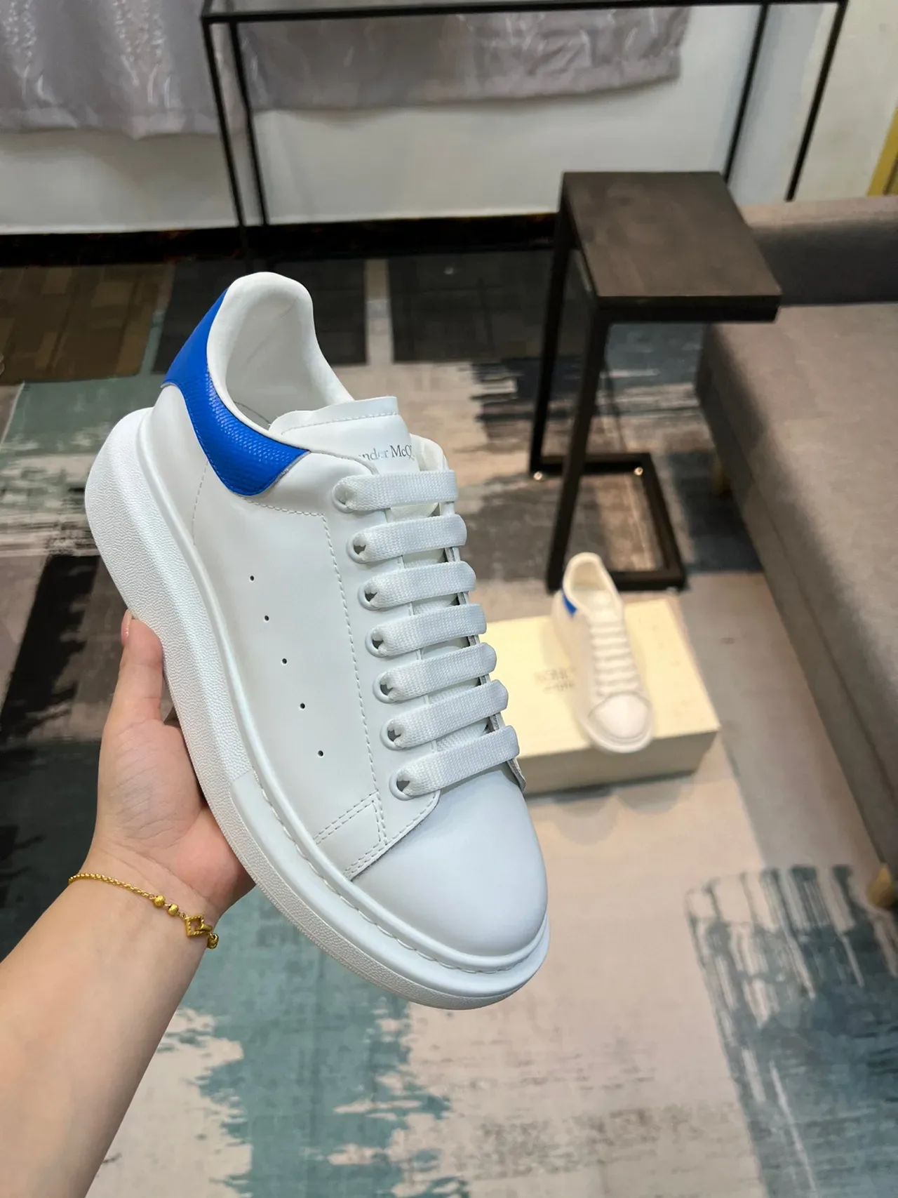 Alexander McQueen Oversized Sneaker White Blue Platform Sole Smooth Leather Upper Lifestyle Sneakers 6