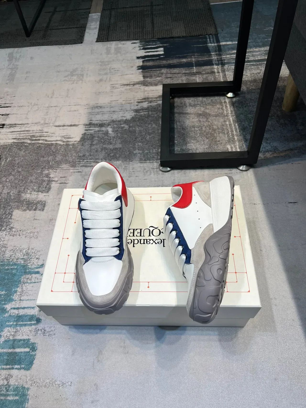Alexander McQueen Oversized Sneaker White Navy Red Gray Lifestyle Sneakers 2