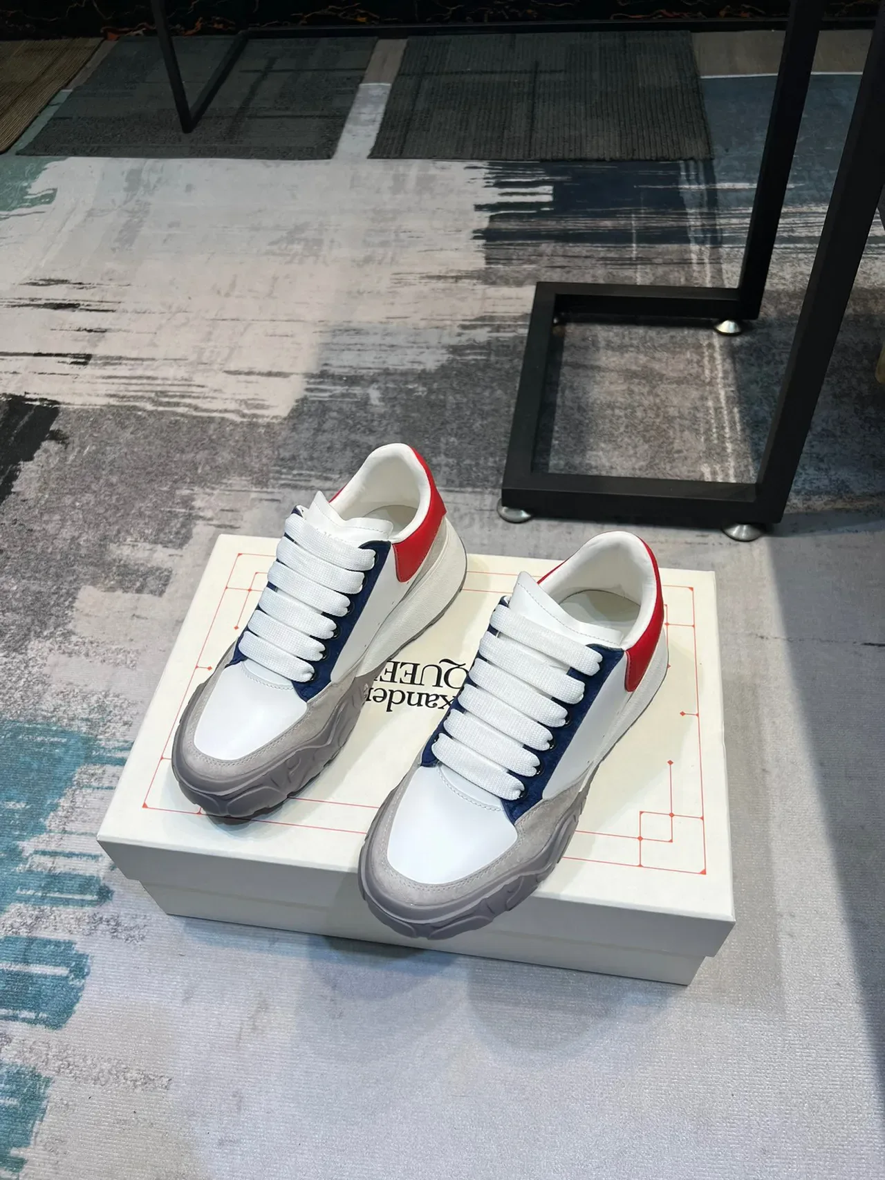 Alexander McQueen Oversized Sneaker White Navy Red Gray Lifestyle Sneakers 5