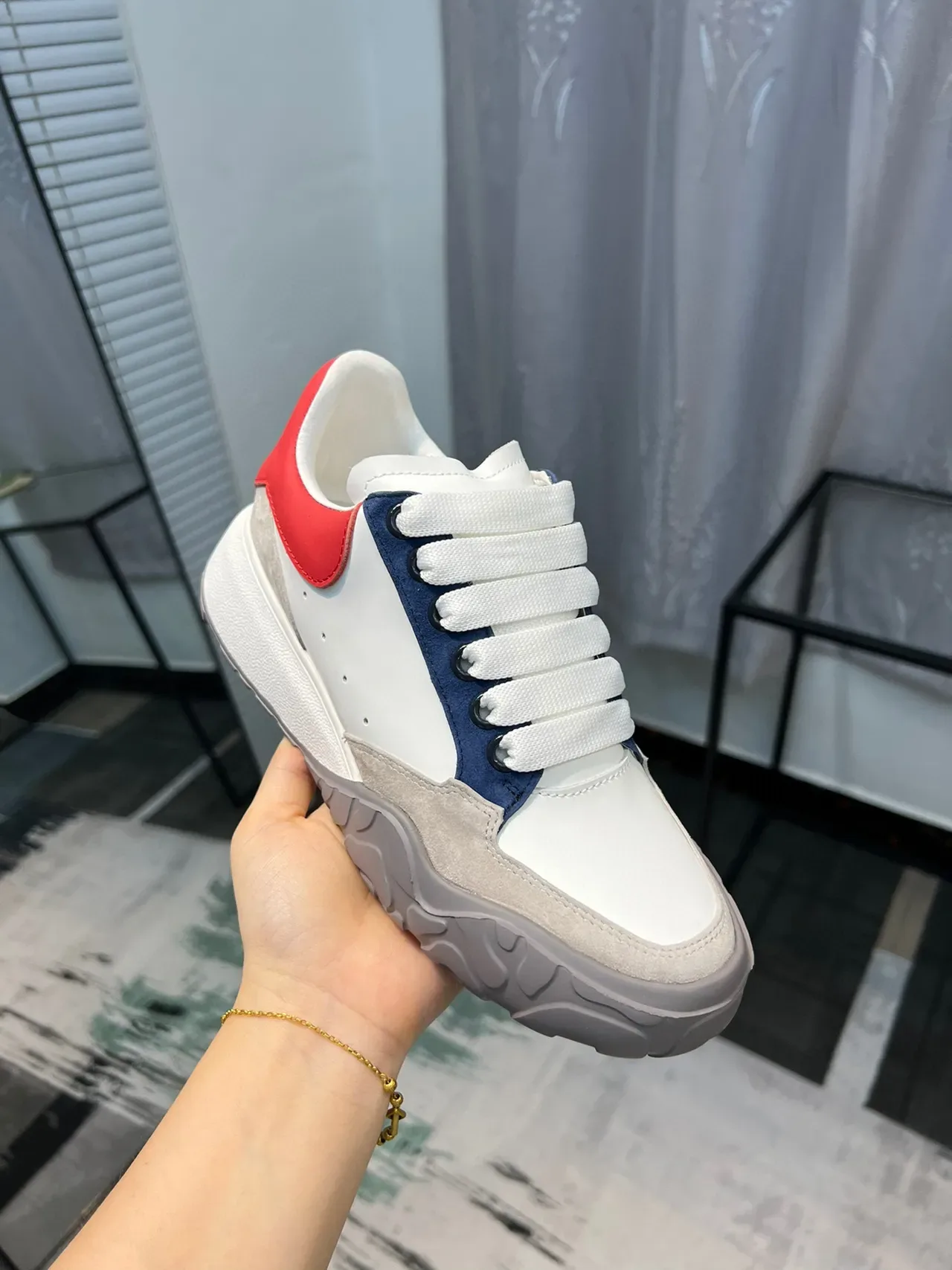 Alexander McQueen Oversized Sneaker White Navy Red Gray Lifestyle Sneakers 6