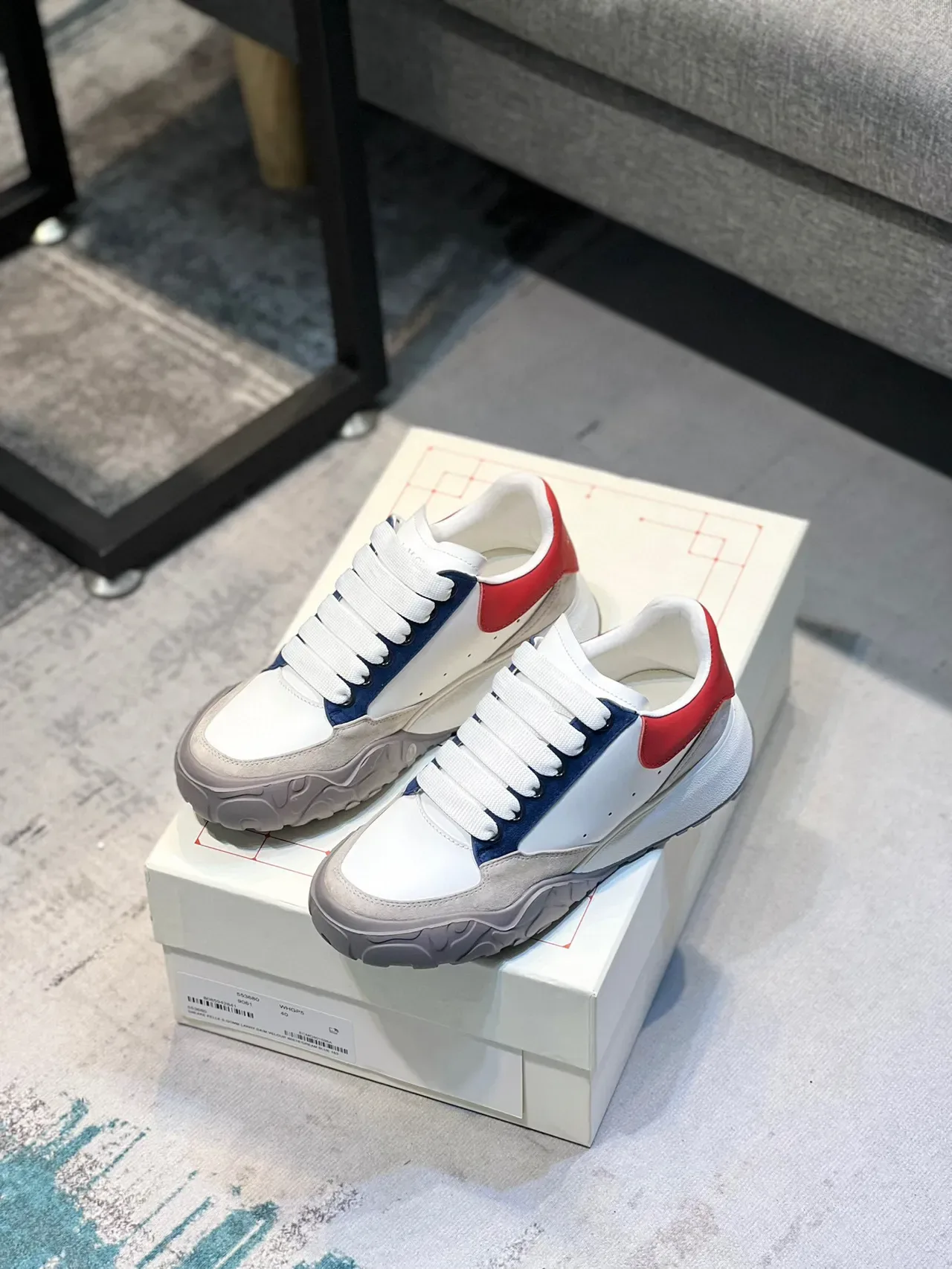 Alexander McQueen Oversized Sneaker White Navy Red Gray Lifestyle Sneakers 7