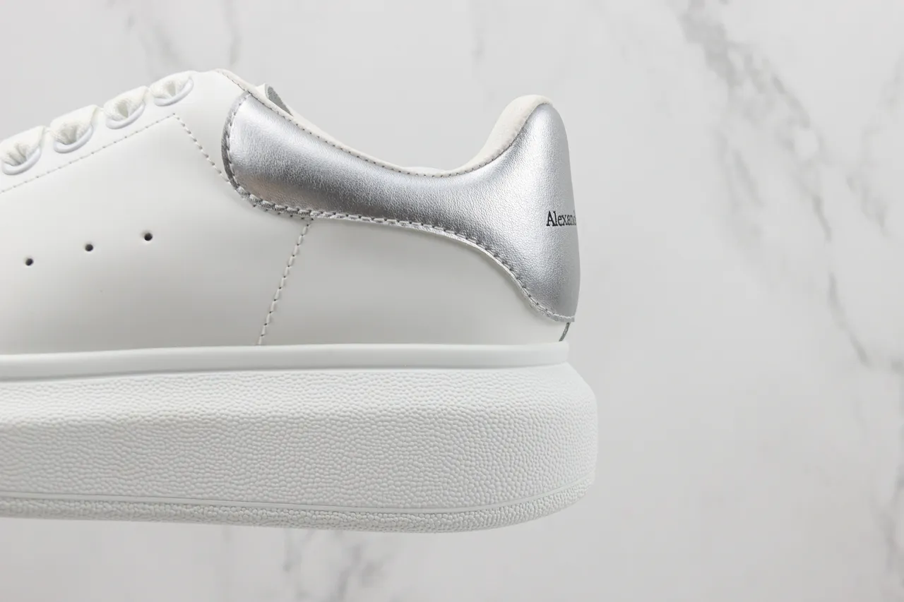 Alexander McQueen Oversized Sneaker White Silver Platform Sole Smooth Leather Upper Lifestyle Sneakers 7
