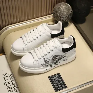 Alexander McQueen White Black Oversized Silhouette Leather Upper Lifestyle Sneakers
