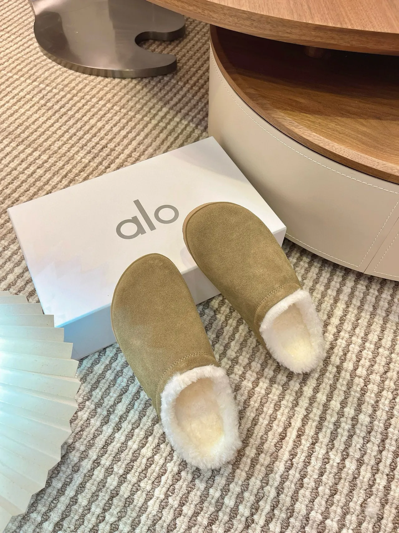 Alo Olive Suede Shearling-Lined Slippers 3