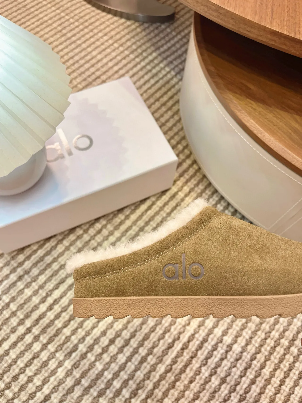Alo Olive Suede Shearling-Lined Slippers 4