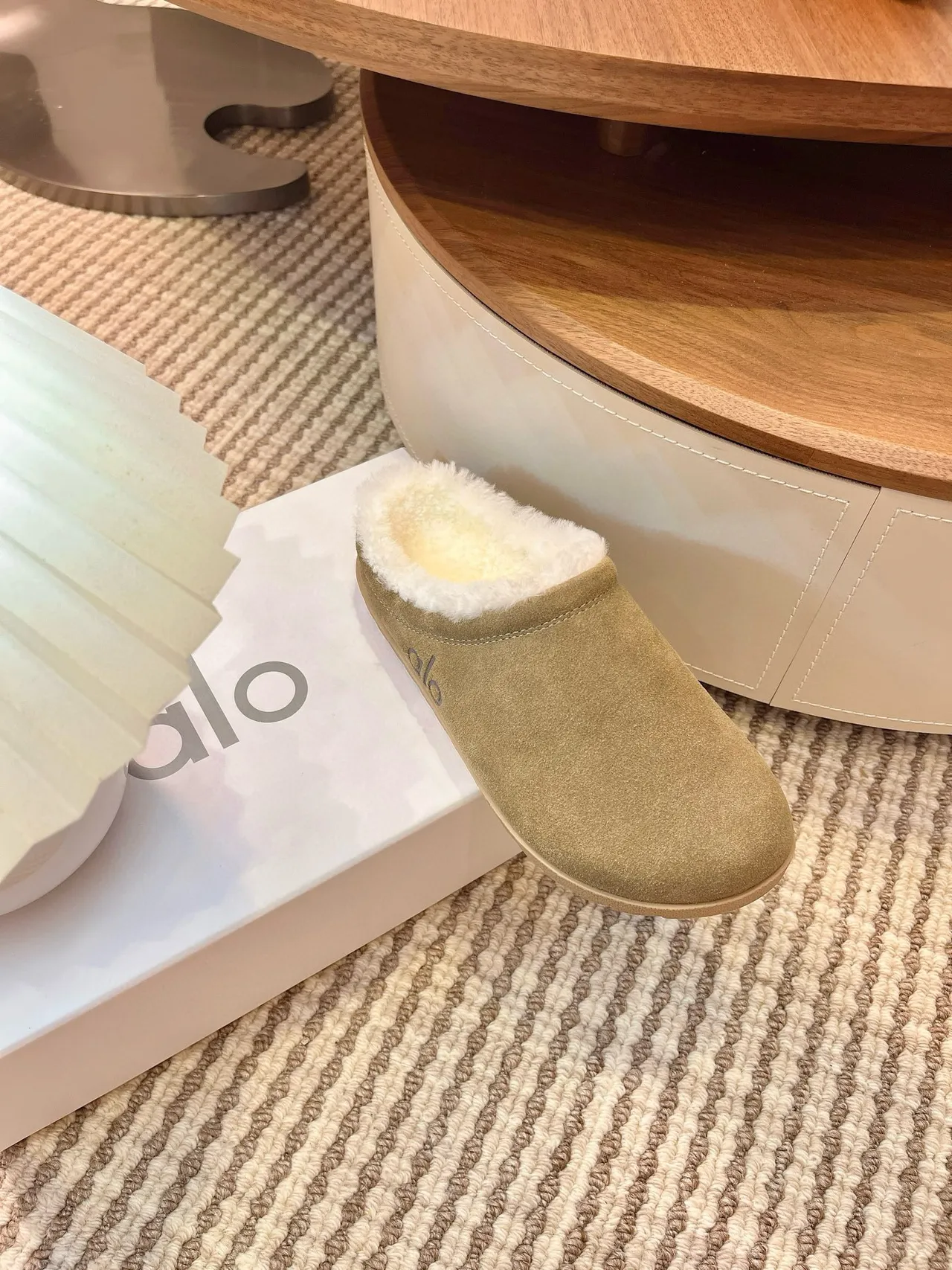 Alo Olive Suede Shearling-Lined Slippers 5