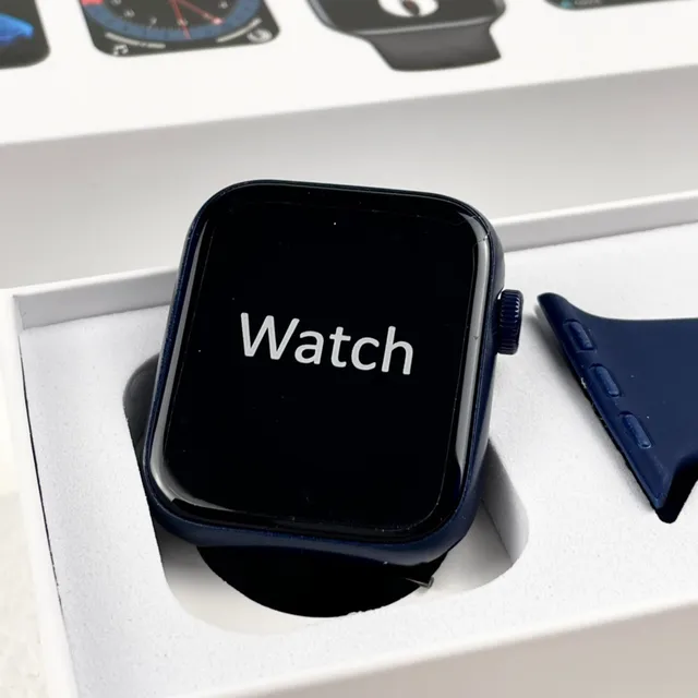 Apple Blue Black Digital Crown Control Silicone Sport Band Sports Watch 7