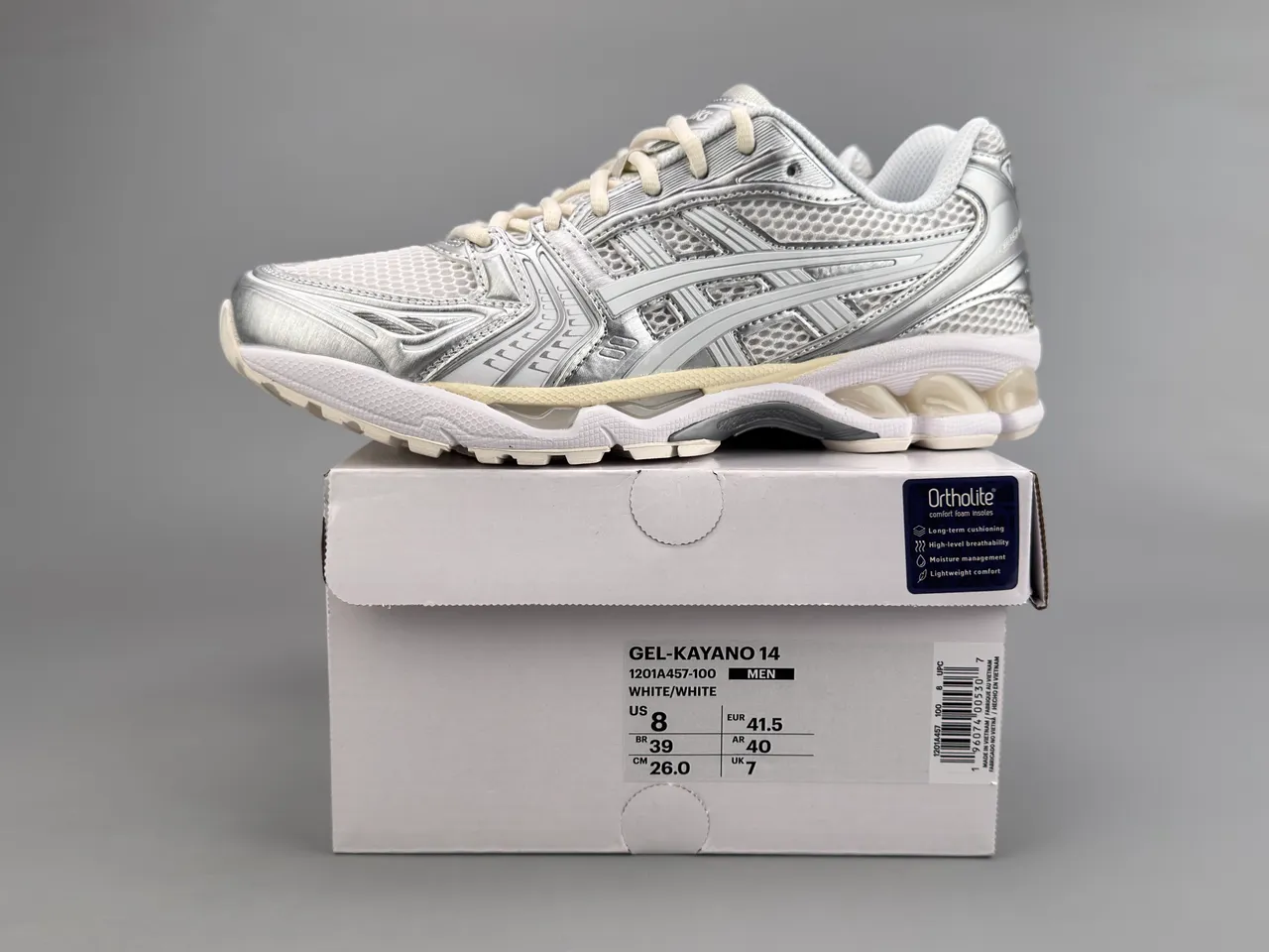 ASICS Gel-Kayano أحذية ركض فضية وبيضاء 6