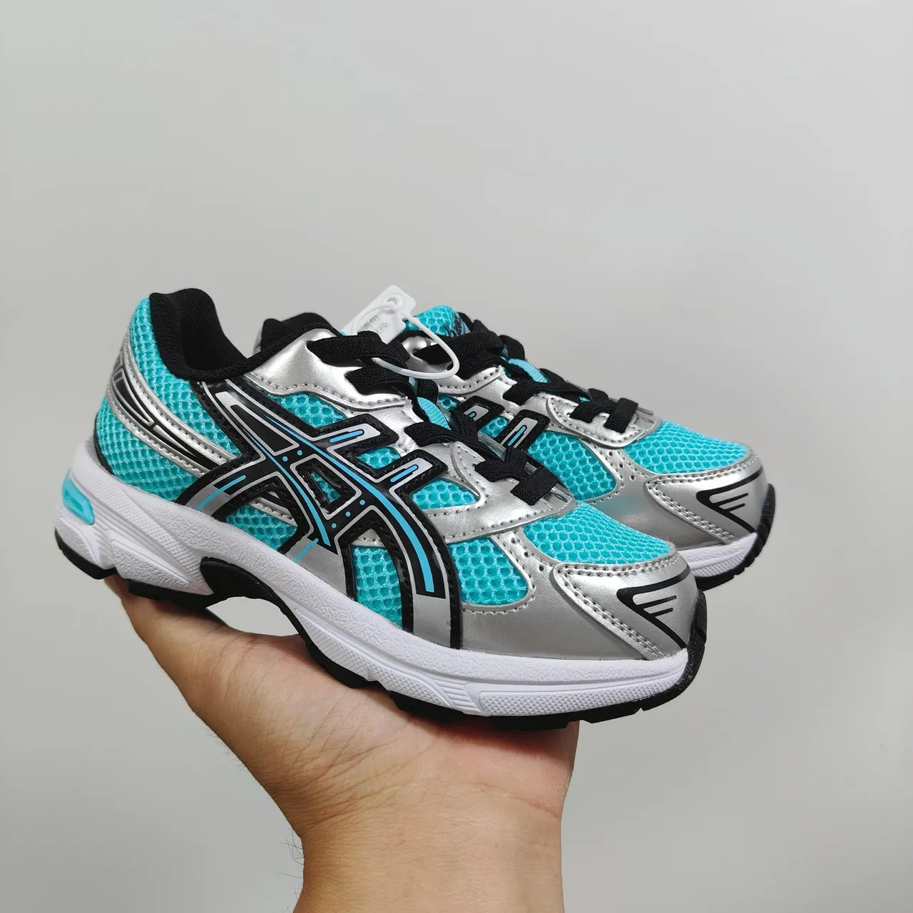 ASICS Gel-Kayano أبيض أزرق أعلى شبكي منظم شعار النمر علامة تجارية أحذية الجري 22