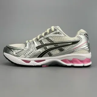 ASICS Silver Pink Metallic Synthetic Overlays White Engineered Mesh Running Shoes