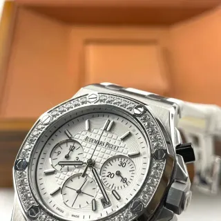 Audemars Piguet Royal Oak Offshore Chronograph White Dial Diamond Bezel Mechanical Watch