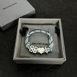 Balenciaga BB Heart Pulsera de Cuerda Gris Plata Trenzada Interlocking Logo