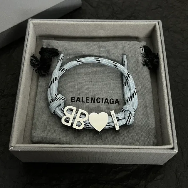 Balenciaga BB Heart Bracelet Corde Gris Argent Tressé Interlocking Logo 6