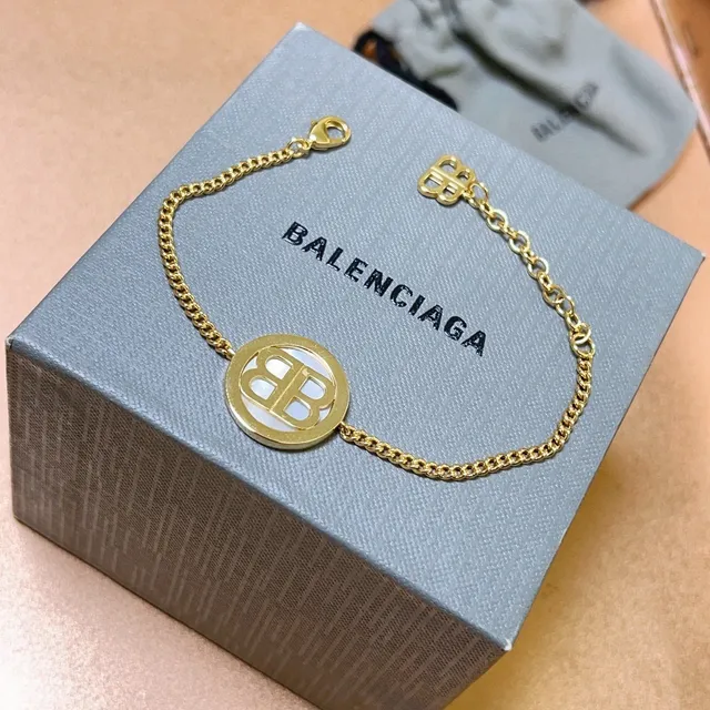 Bracelet Balenciaga BB Logo Or Chaîne Curb Blanc Pendentif Circulaire Bracelet 2