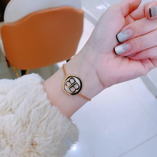 Bracelet Balenciaga BB Logo Or Chaîne Curb Blanc Pendentif Circulaire Bracelet 5