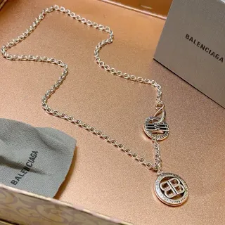 Balenciaga BB Necklace سلسلة فضية ذات حلقات سلاسل مزدوجة مدورة