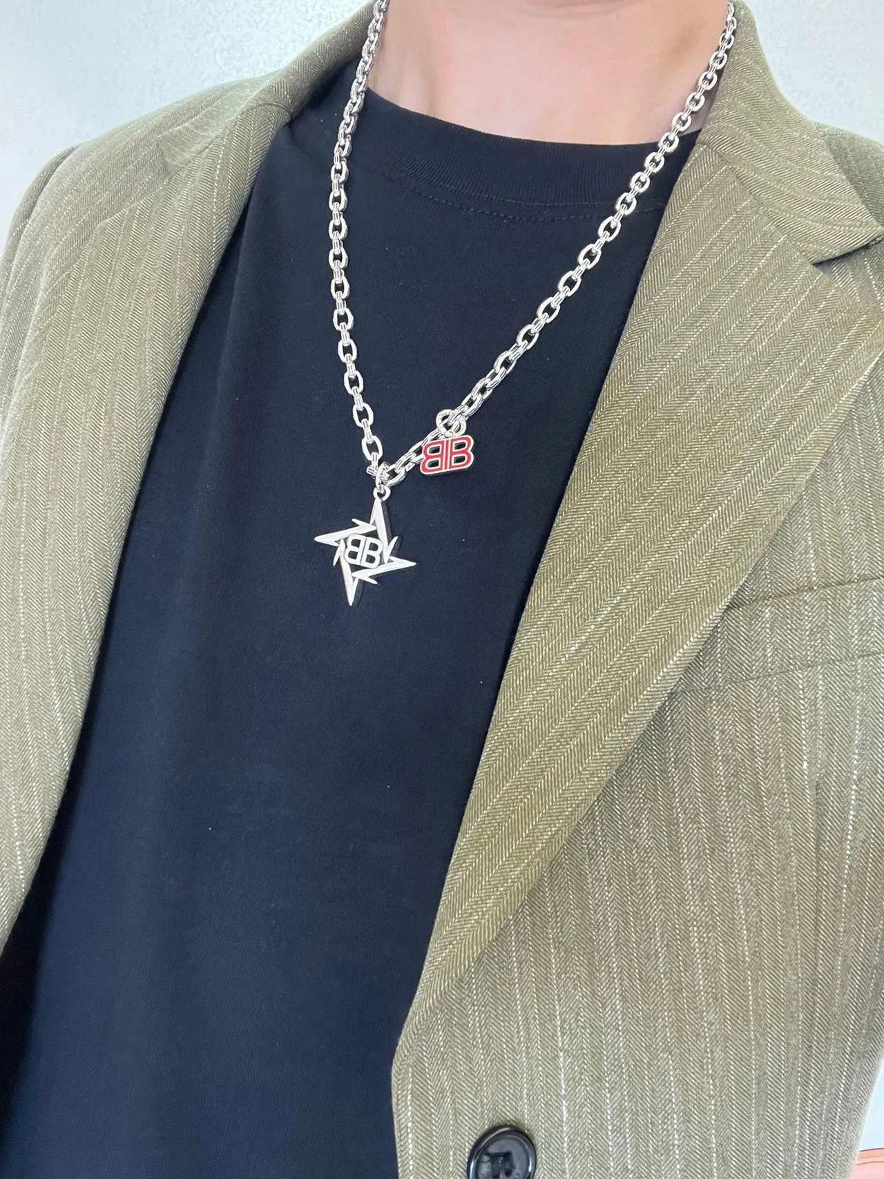 Balenciaga BB Star Pendant Silver Chain Necklace 2