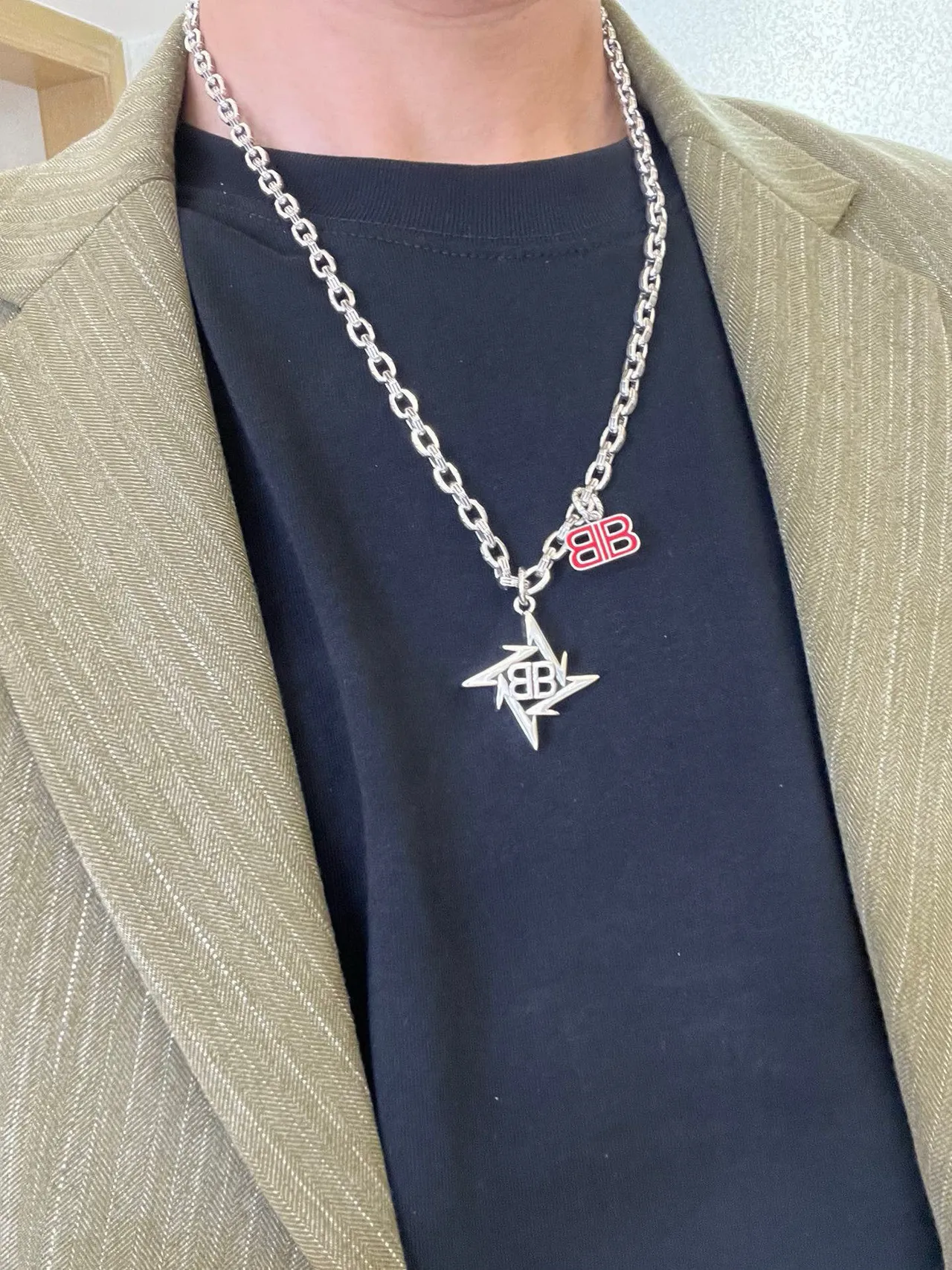 Balenciaga BB Star Pendant Silver Chain Necklace 4