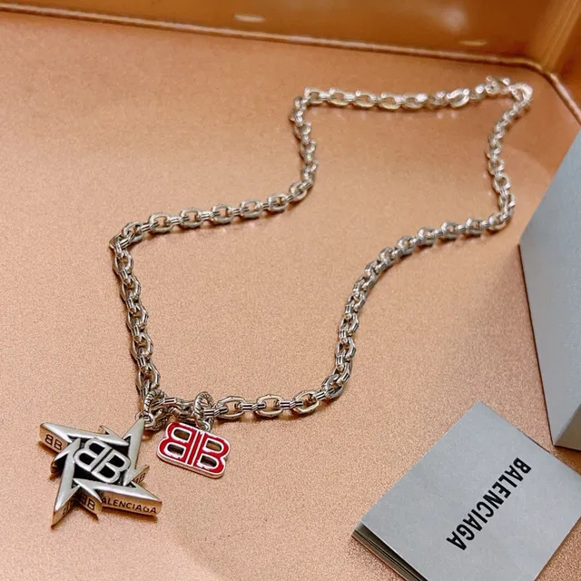 Balenciaga BB Star Pendant Silver Chain Necklace 5