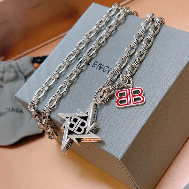 Balenciaga BB Star Pendant Silver Chain Necklace 6