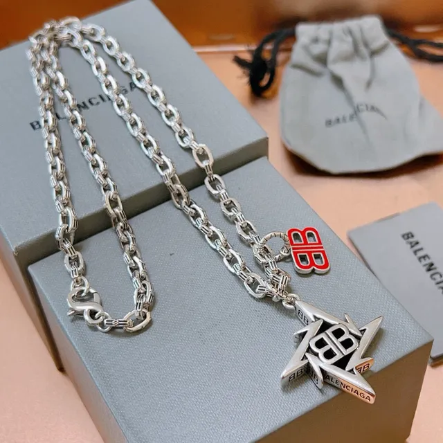 Balenciaga BB Star Pendant Silver Chain Necklace 9