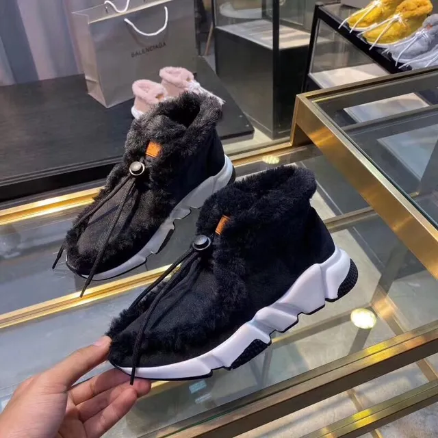 Balenciaga Preto Branco Slip-On High-Top Colar de Pelúcia Tênis Chunky 3