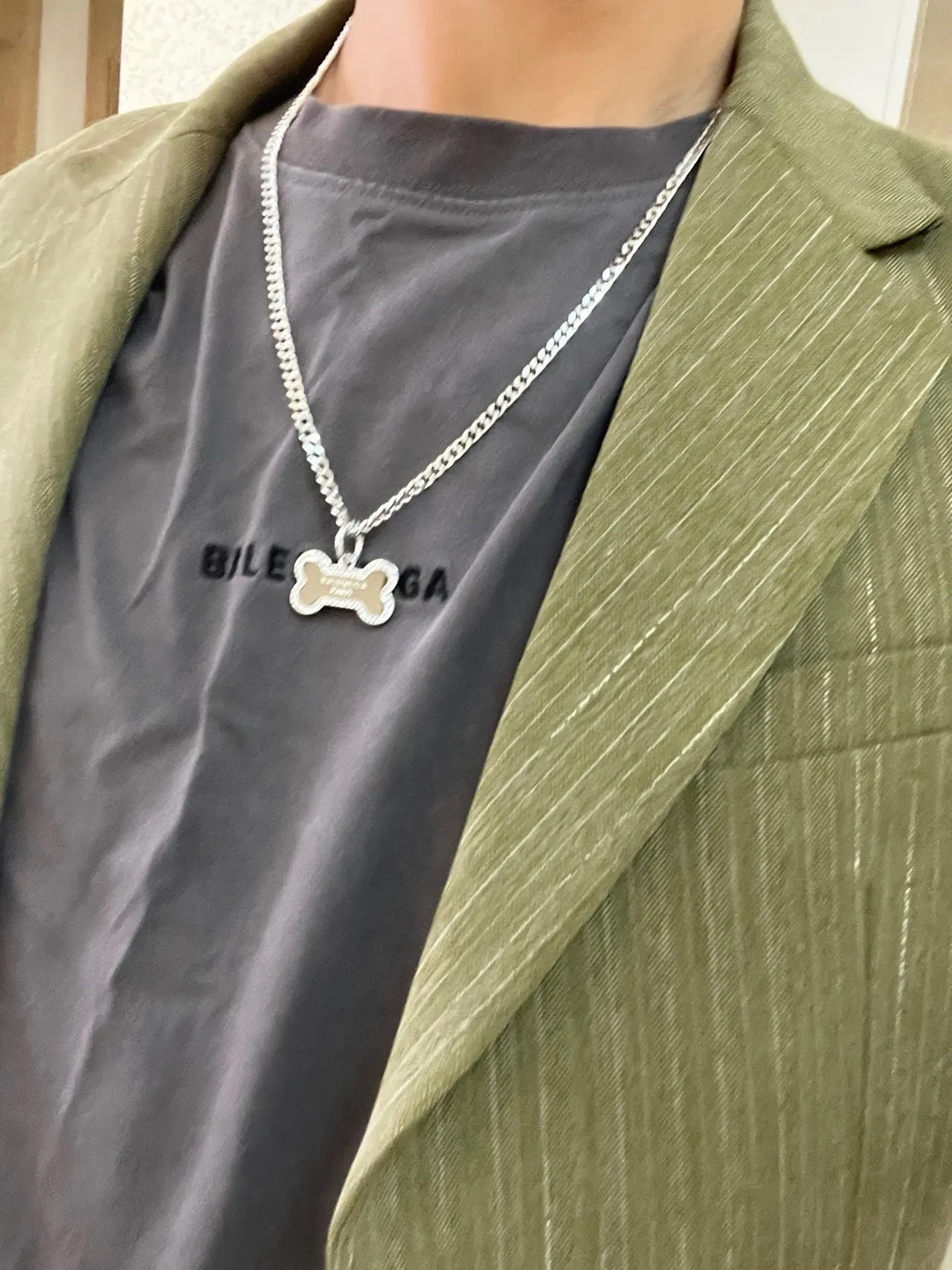 Balenciaga Bone Pendant and B Charm Silver Necklace 2