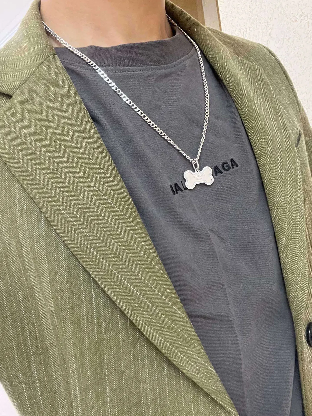 Balenciaga Bone Pendant and B Charm Silver Necklace 8