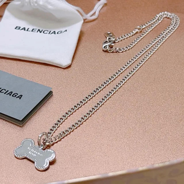 Balenciaga Bone Pendant and B Charm Silver Necklace 5