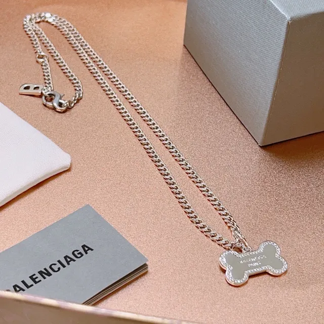 Balenciaga Bone Pendant and B Charm Silver Necklace 6