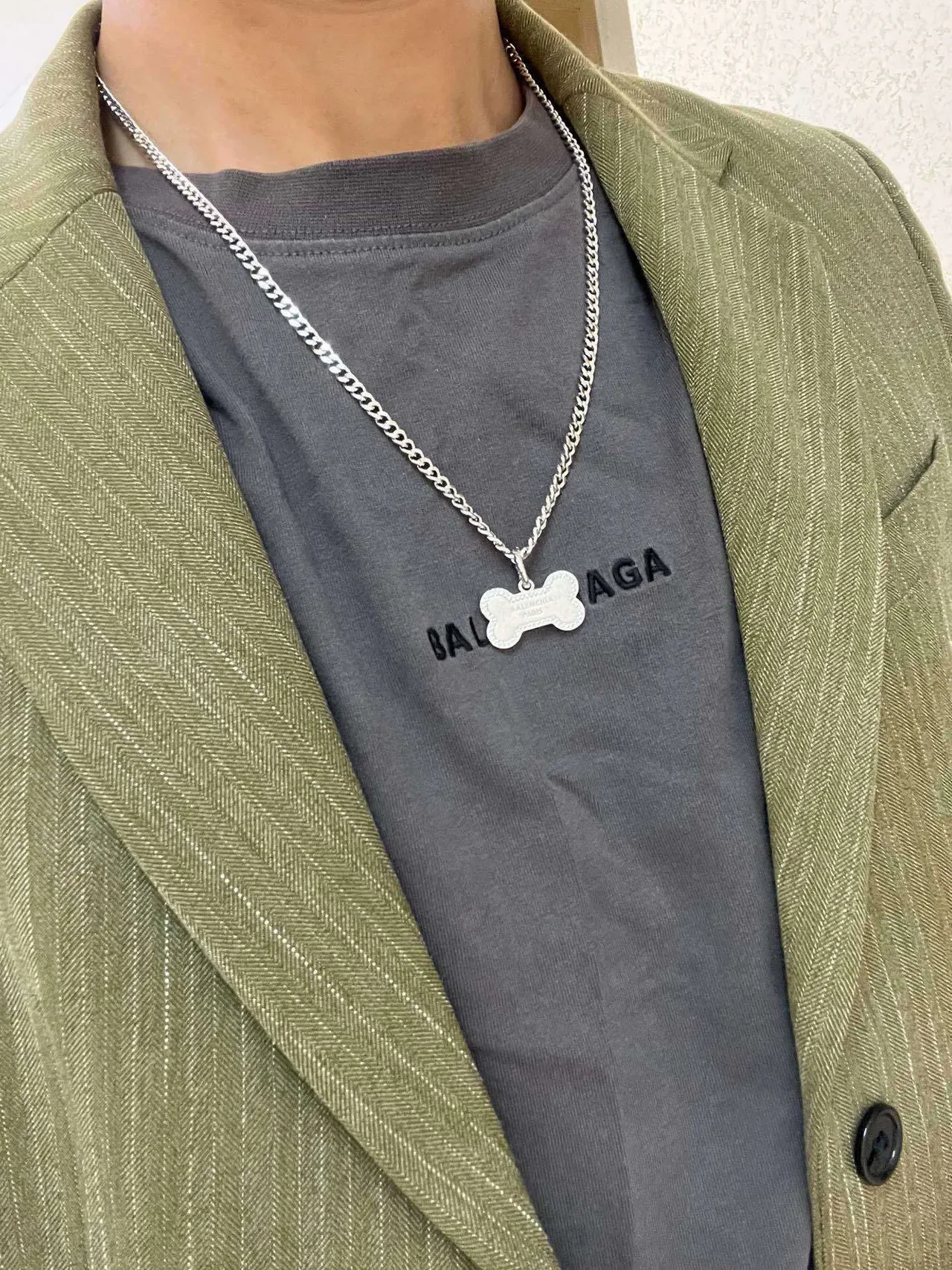 Balenciaga Bone Pendant and B Charm Silver Necklace 9