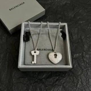 Balenciaga Crystal-Pavé Key and Heart Pendant Necklaces
