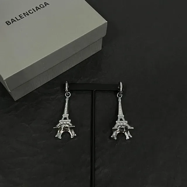 Balenciaga Eiffel Tower Crystal Silver-Tone Earrings 3