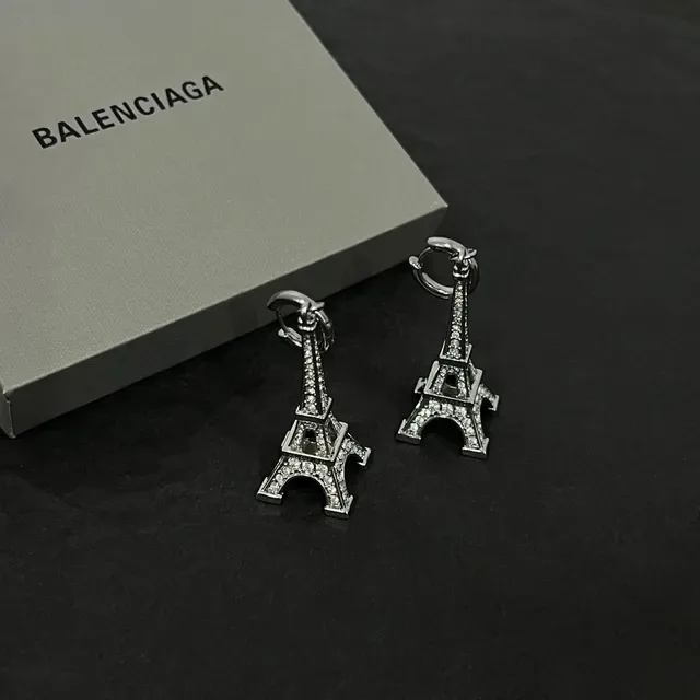 Balenciaga Eiffel Tower Crystal Silver-Tone Earrings 4