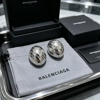 Balenciaga Logo Oval Pendientes Plata Gris Metálico