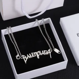 Balenciaga Logo Pendant Silver Black Curb Chain Necklace