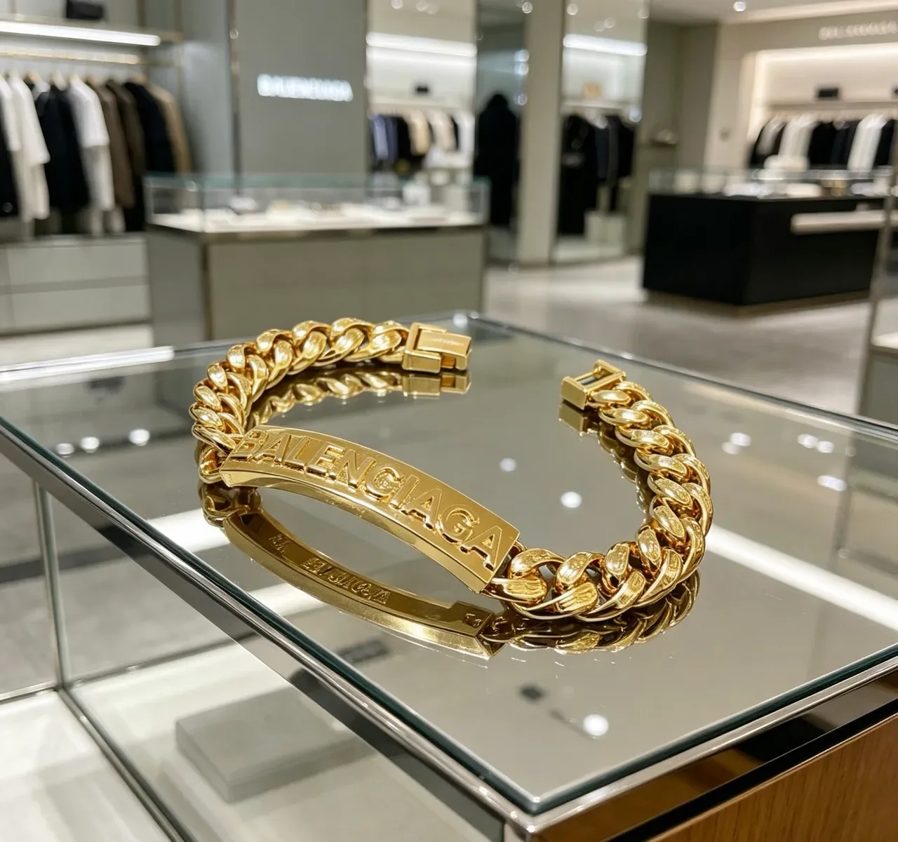 Balenciaga Logo Plaque Curb-Link Bracelet Or 2
