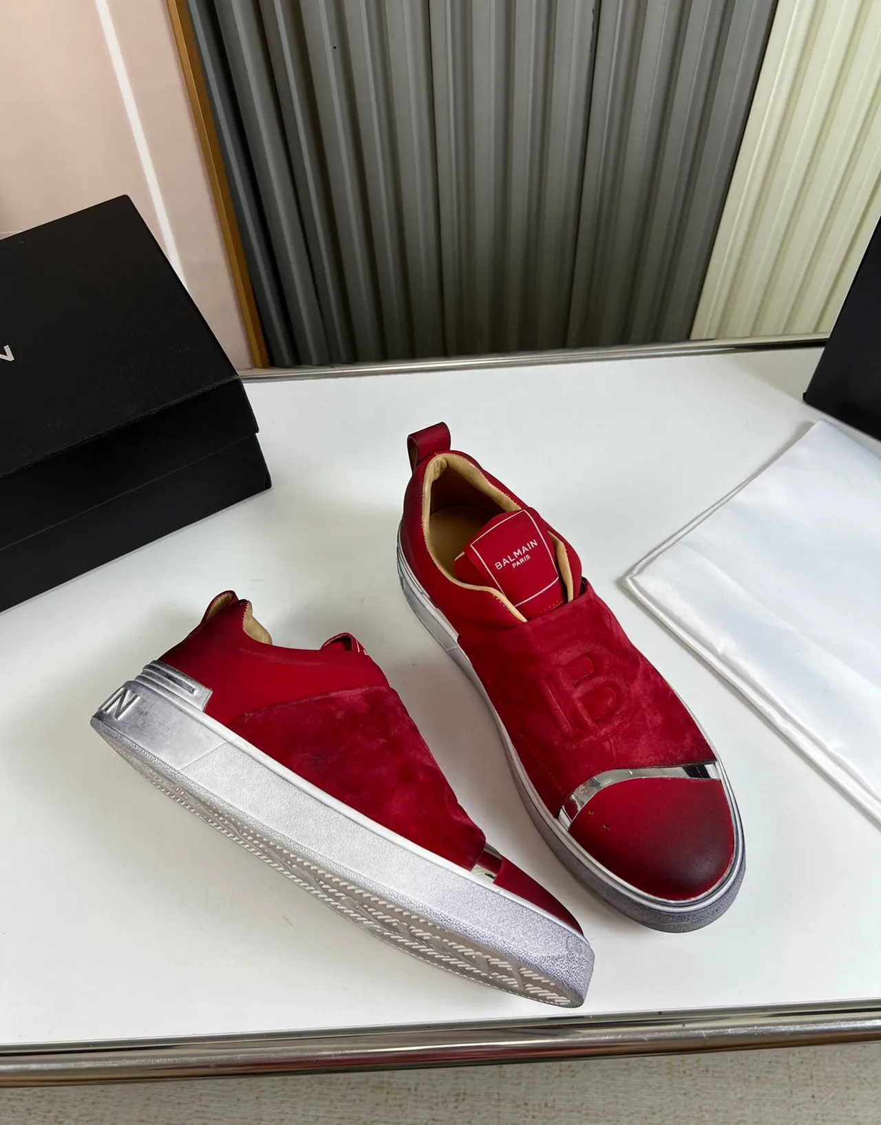 Balenciaga Vermelho Prata Slip-On Camurça Superior Lifestyle Sneakers 5